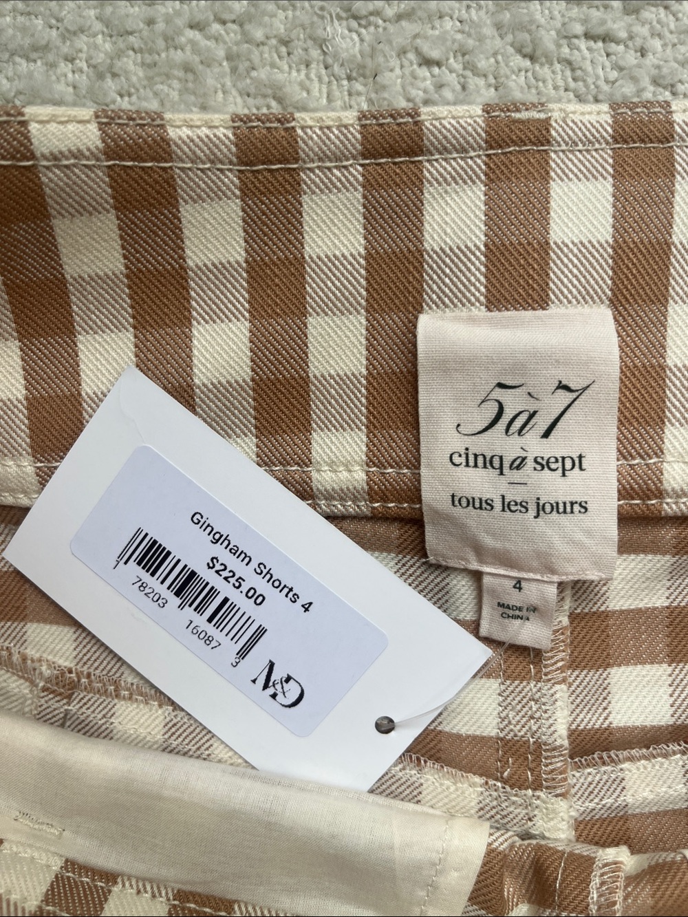 cinq a sept Beige and White Gingham High-Waist Shorts with Belt - Picture 3 of 3